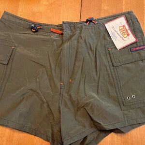 Khaki Cargo Shorts with Bold Orange Trim